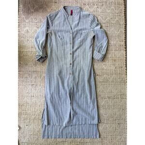 Vesta Line Gray Striped Midi Shirt Dress Minimalist Button Front Size S